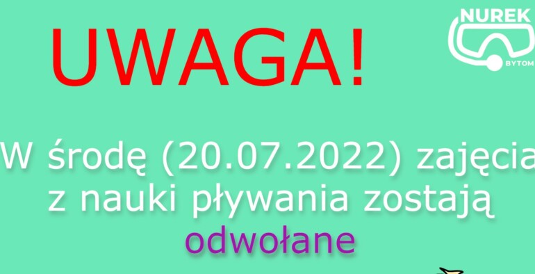 Odwołane nauki pływania w dniu 20.07.2022