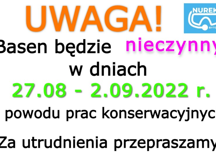 Basen nieczynny w dniach 27.08 – 2.09.2022