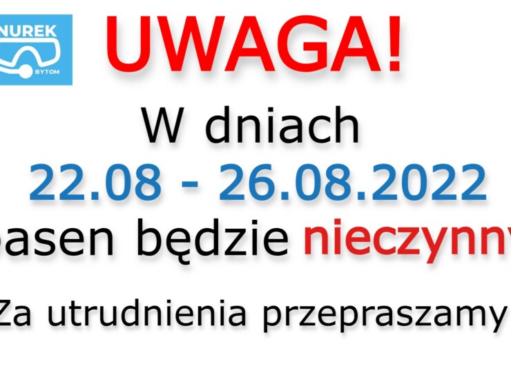 Basen nieczynny w dniach 22.08 – 26.08.2022